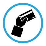A blue circle with an arrow in the middle of it.