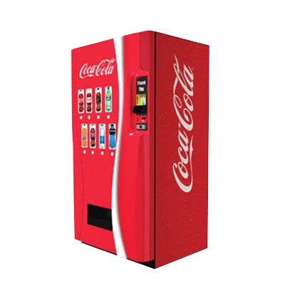 A coca cola vending machine with six flavors.