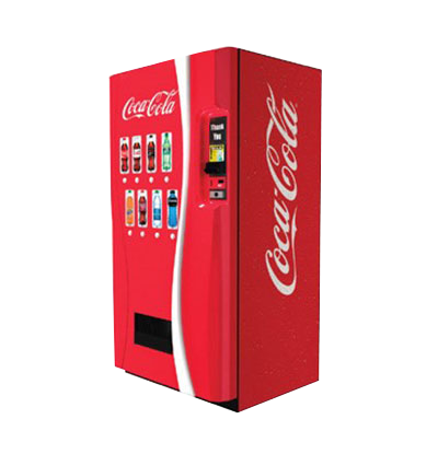 A coca cola vending machine with six flavors.