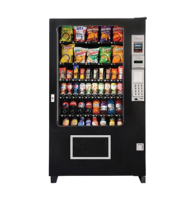 A vending machine with many different drinks and snacks.