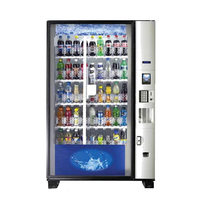 A vending machine with many different drinks in it.